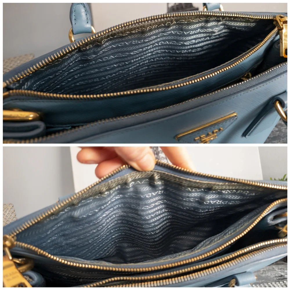 Prada Medium Saffiano Lux Galleria Double Zip Tote w/Adjustable Strap-Light Blue - Picture 16 of 17